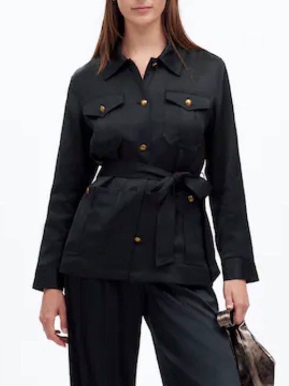 Madewell Double-Faced Satin Safari Jacket Black Sz M *missing 1 Button